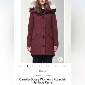 Canada Goose Rossclair Parka Black Label Women’s S Bordeaux Like New
